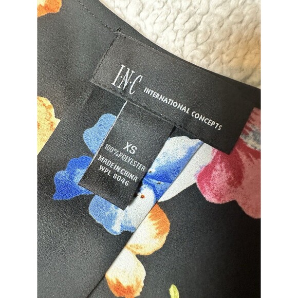 INC XS Top Low V Cut Floral Prints Long Bell Sleeves Sheer Lightweight - Picture 6 of 9